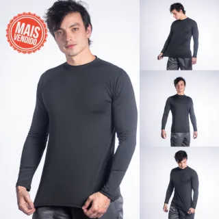 Camiseta Segunda Pele Proteção UV 50+ - Kit 3 Camisas Preta