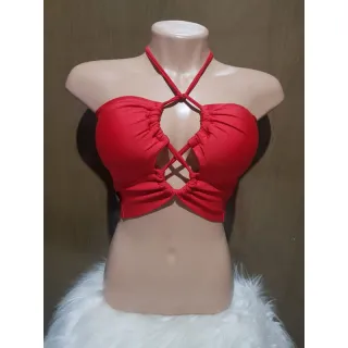 Suplex Cropped Top Feminino Tomara que Caia Com Bojo - Tamanho Único - Vermelho