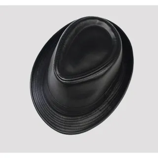 Couro sintético chapéu aba curta fedora - Preto