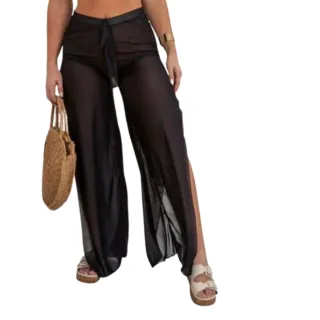 Verão 2023: Calça Feminina Transparente de Tule para Festa na Praia - Branca M veste 36 ao 42