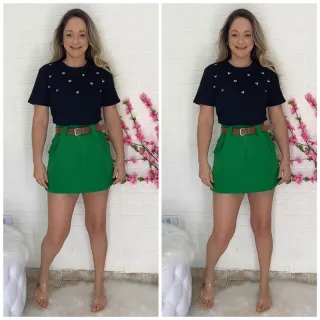 Lançamento: Saia Alfaitaria Curta com Cinto - Nude