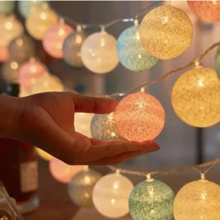 Iluminação Festas Luminária LED Cordão Barbante 10 Bolas Decoração - Dourado - R81334-011