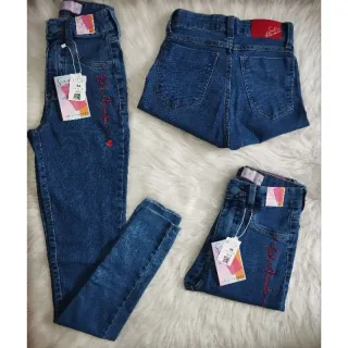 Calça feminina cintura alta sal e pimenta jeans - Forma PEQUENA/ bordado 0146