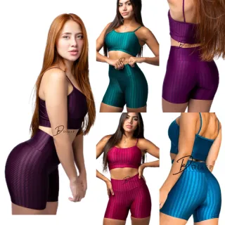 Conjunto de Academia Top + Short Cirre New Zig 3D Fitness - Enseada Azul