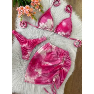 Shorts biquíni 3 em 1 cortininha com kit - Onça