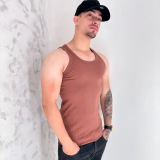 Camisa Regata Justa Masculina Estilo Americano Canelada - Nude