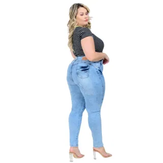 Calça Plus Size Jeans Feminina Cintura Alta com Elastano - 0467