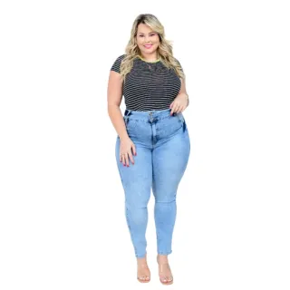 Calça Plus Size Jeans Feminina Cintura Alta com Elastano - 0467
