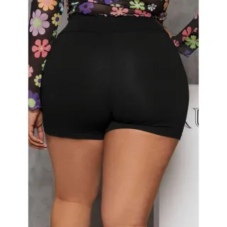 Plus Size Shorts Feminino Curto Cintura Alta Dia a Dia Academia - Preta
