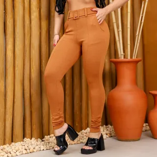 Cinto forrado calça feminina social cintura alta skinny com bolso - Verde Militar