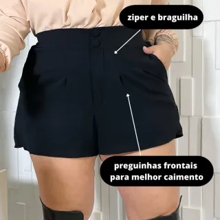 Bermuda Social Plus Size Alfaiataria Ziper Basica - Tamanho 44 ao 58 - Preta