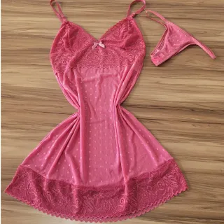 Sensual Camisola Renda Tule com Tanga - Promoção - Preta