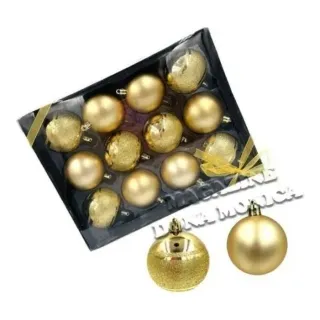 Enfeite Natalino Glitter Bolas Decoradas Kit 6cm - 12UNI / 24UNI / 36UNI - 36 Dourado - P21403(3BOX)