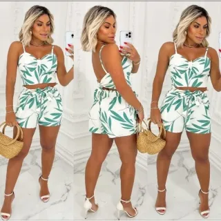 ENVIO IMEDIATO Conjunto feminino Cropped e Short Cintura alta - Pink