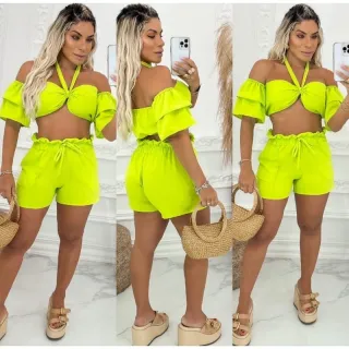 Cropped feminino e short curto conjunto duna - BEJE