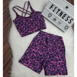 Treino Fitness Conjunto Top e Short Roupa de Academia Exercício - Exército