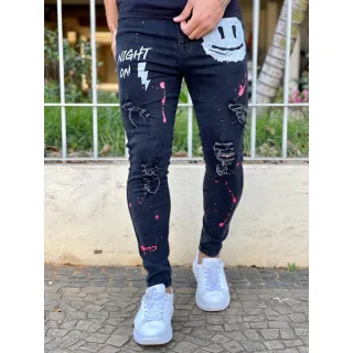 Calças masculinas premium estampadas super elastano skinny destroyed - Calça night on sorriso