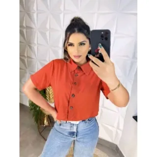 Camisa Social Feminina Cropped com Botões - Verde LIMA