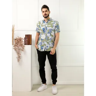Camisa Manga Curta Masculino Floral Verde Claro - GG