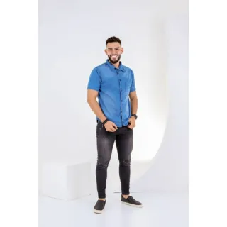 Camisa Manga Curta Jeans Masculina - Tamanhos P M G GG - Stone
