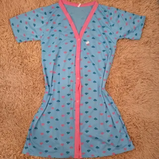 Camisola Aberta Botões Adulto Blogueirinha Liso Camisão - Azul