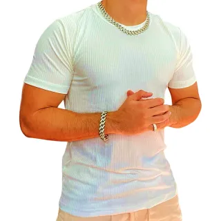 Lançamento Camiseta Masculina Manga Curta Canelada Básica - BRANCA LISA