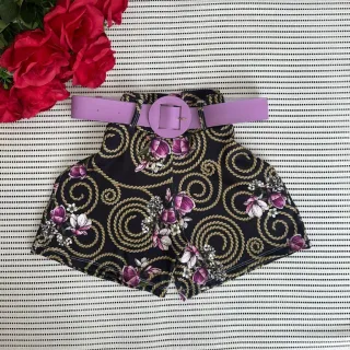 Short Feminino Malha Cintura Alta + Cinto. Moda Praia Verão - MODELO 2 ESTAMPA SORTIDA