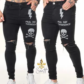 Calças masculinas premium estampadas super elastano skinny destroyed - Calça night on sorriso