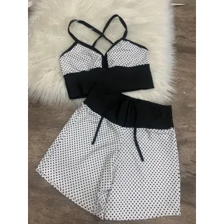 Top cós preto + Short curto - Conjunto Fitness Crossfit - B