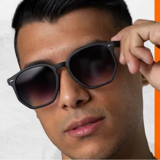 517 Óculos de Sol Masculino Quadrado com Proteção UV400 em Acetato