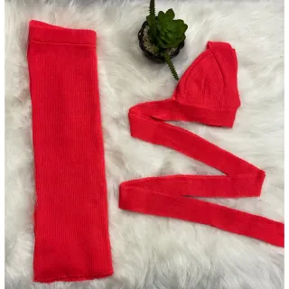 Conjunto de top e saia com amarração em tricô modal - Verde Claro