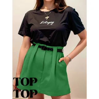 Saia Alfaiataria curta feminina cintura alta - Verão 2023 - Verde Militar