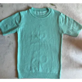 Decote Redondo Blusa Tricô Manga Curta Feminina - Verde Limão