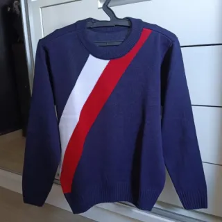 Malha tricô gola redonda suéter infantil masculino menino juvenil - Marinho