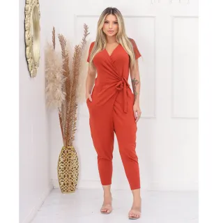 Calça Viscolycra Feminina Saruel Transpassada com Amarração e Bolso - Terracota