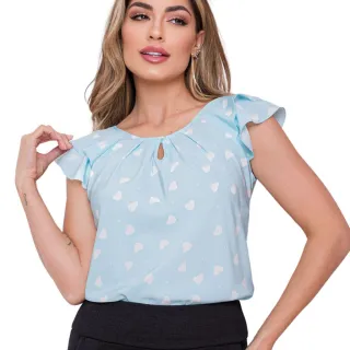 Coração Estampa Social Feminina Blusinha Crepe - Branco