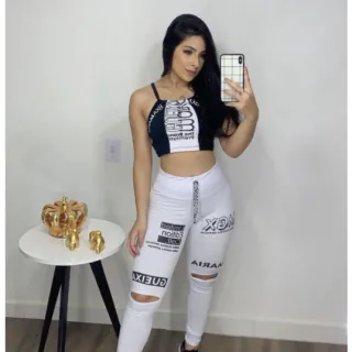 Cropped Feminino Maria Gueixa + Legging Rasgo Joelho