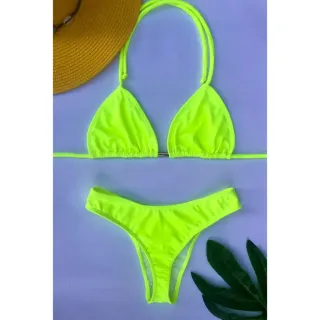 Lançamento moda praia: Biquíni luxo asa delta - VERDE FLORECENTE  CANO LISO