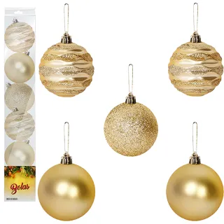 Kit 5 Peças Bola Natal Nº7 Grande Champanhe Vermelho Dourado Enfeite Decoração Arvore de Natal - Wave Vermelho