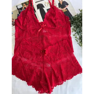 Conjunto Sexy Lingerie Feminino Renda Calcinha Shortinho + Sutiã Sem Bojo - SEM