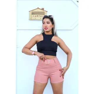 Moda Verão Kit 3 Short Feminino Bengaline Cintura Alta Sem Bolso - Cores Surtida