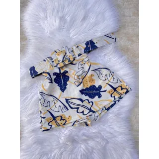 Saia estampada curta em malha suplex com cinto removível - Amarelo