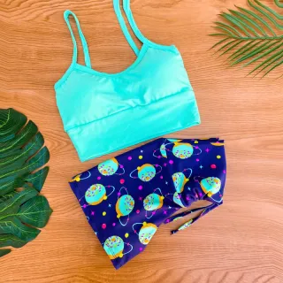 Conjunto Fitness Feminino Estampado - Cropped Top com Bojo e Short de Cordinha Regulagem - Estampa 2