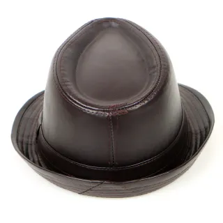Couro sintético chapéu aba curta fedora - Preto