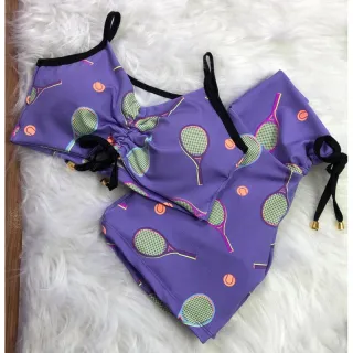 Conjunto de short com cordinha + top com bojo para academia - Neon alcinha