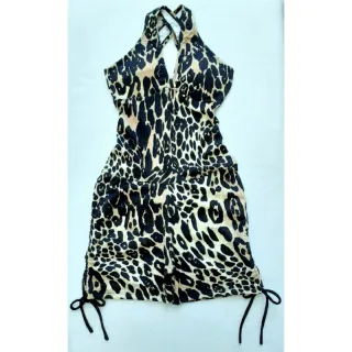 Suplex Fitness Feminino Macaquinho Curto Levanta Bumbum com Cordinhas Reguláveis Laterais - Onça Caramelo