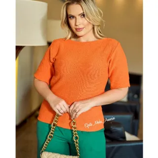 Tricô Manga Curta Blusa C/Elastano - Roxa