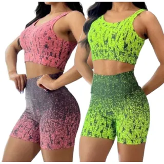 Conjunto Fitness Suplex Feminino - Top e Short 3D - SHORT rosa estampado