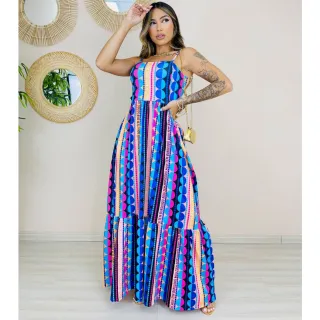 Estampado longo feminino vestido - Inspiração FAR|M 12 c/ bojo