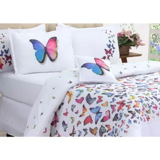 Edredom Luxo Percal Casal Queem Borboletas - Presente Otimo - Único